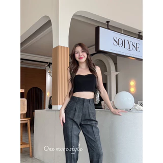 🎀🌈 แบบใหม่💫S-XXLกางเกงลายสก๊อตขากระบอกเล็ก ผ้าไมโครพิมพ์ลายเอวสูง สไตล์วินเทจผ้าไม่ต้องรีดสินค้าพร้อมส่ง✅