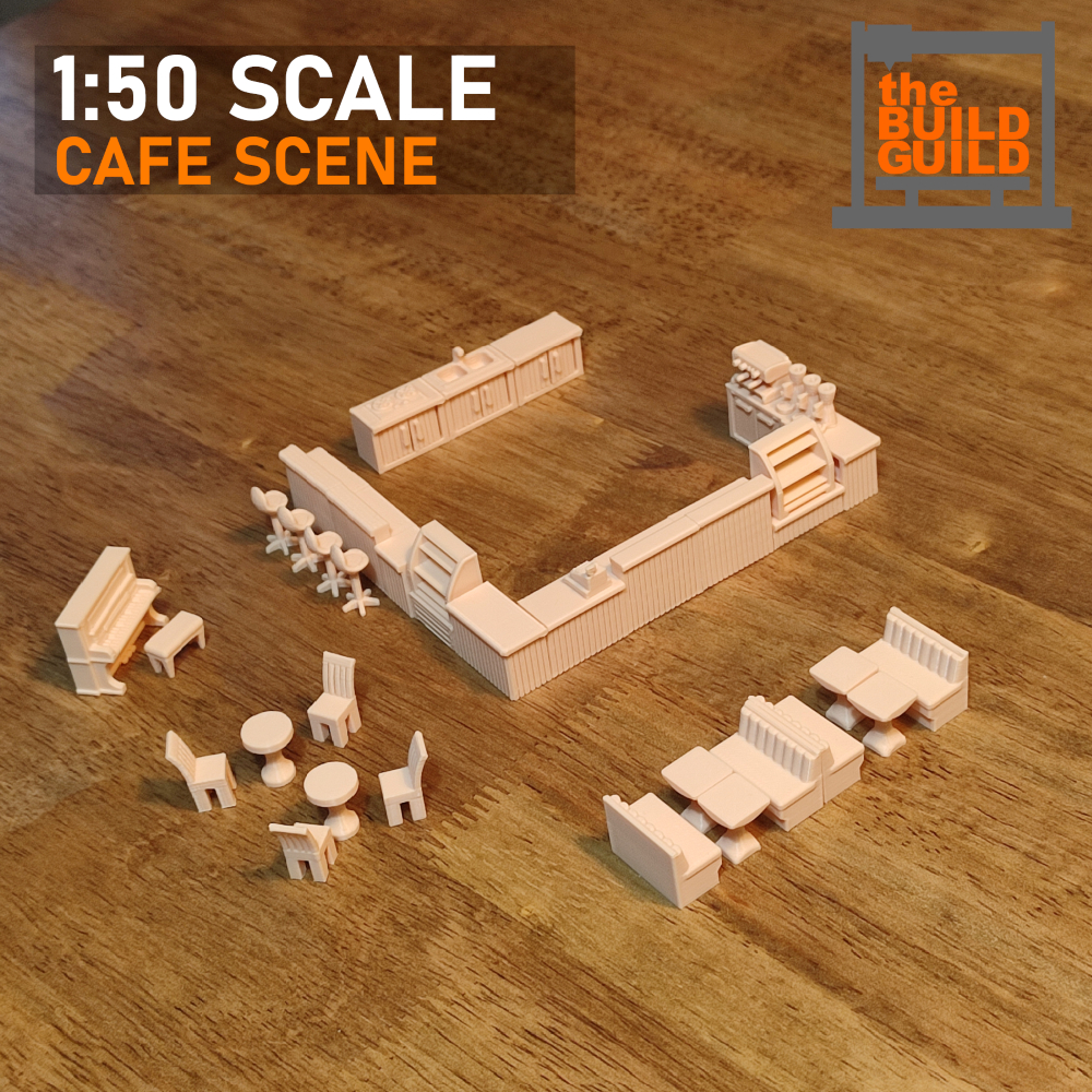 โมเดลชุดร้านกาแฟ คาเฟ่จำลอง (สเกล1:50) สำหรับงานสถาปัตย์ฯลฯ Cafe Scene (39 pieces)/Miniature/Diorama/1:50 Scale/[PLA+]