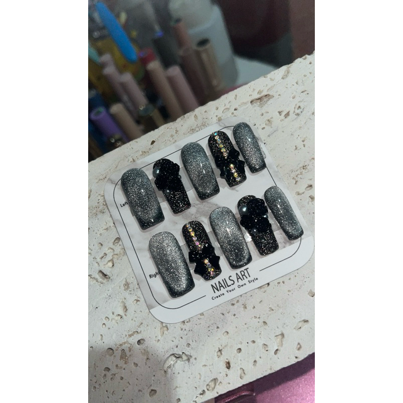 🇹🇭 เล็บเจลปลอมพร้อมติดเล็บ (จัดส่ง 1-3วัน) สีดำแฟลชลูกแก้ว พร้อมตะไบกาวติดเล็บ แอลกฮอล์ เจลเล็บปลอม พร้อม ปลอม💅🏻 - รูปที่ 2