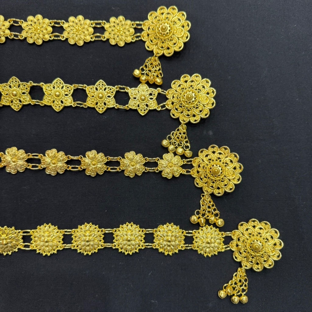 Accessories เครืองประดับโบราณเข็มขัดดอกไม้อีสานชุดล้านนาไทหัวเข็มขัดุดเงินเข็มขัดชุดไทย โบราณสีทอง