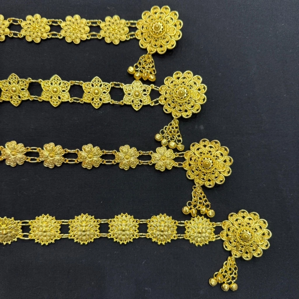 Accessories เครืองประดับโบราณเข็มขัดดอกไม้อีสานชุดล้านนาไทหัวเข็มขัดุดเงินเข็มขัดชุดไทย โบราณสีทอง