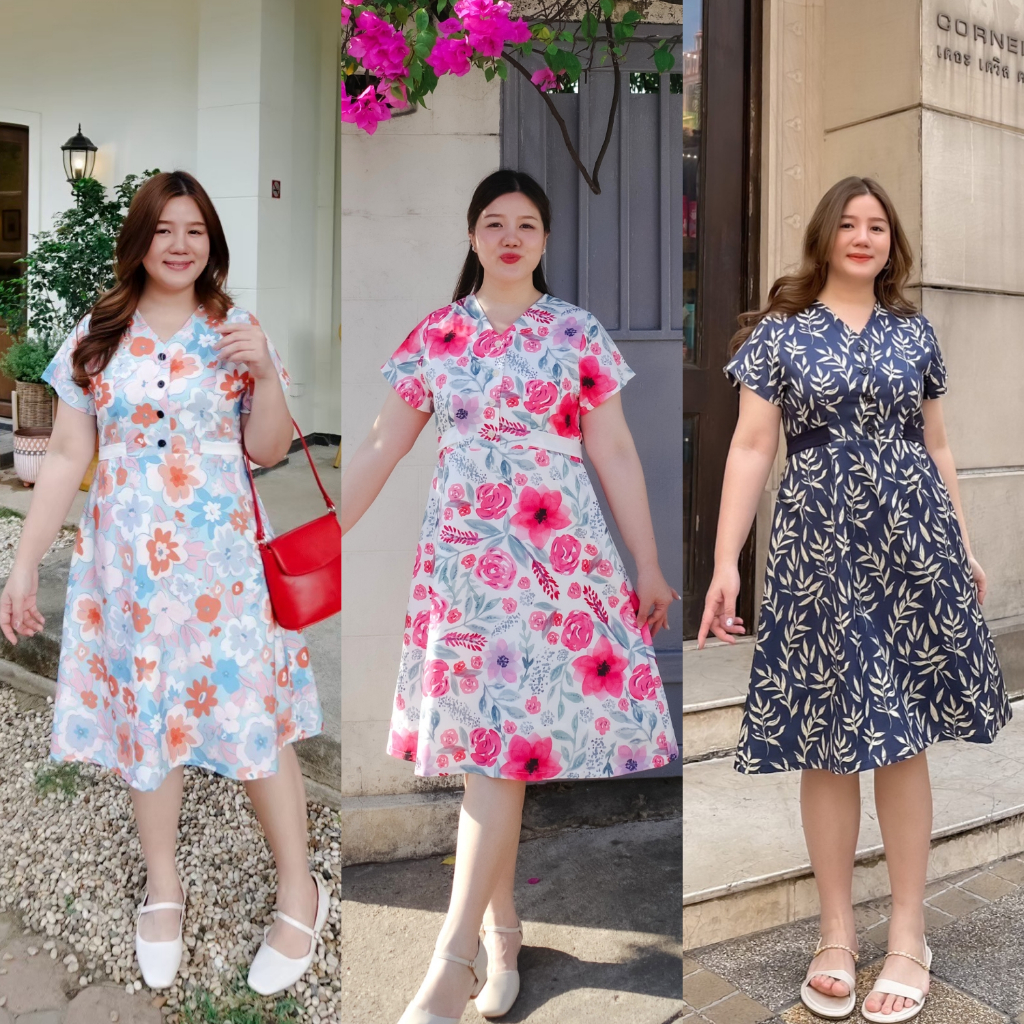 (❤️อกถึง 50") Nora Dress เดรสสาวอวบ ชุดสาวอวบ