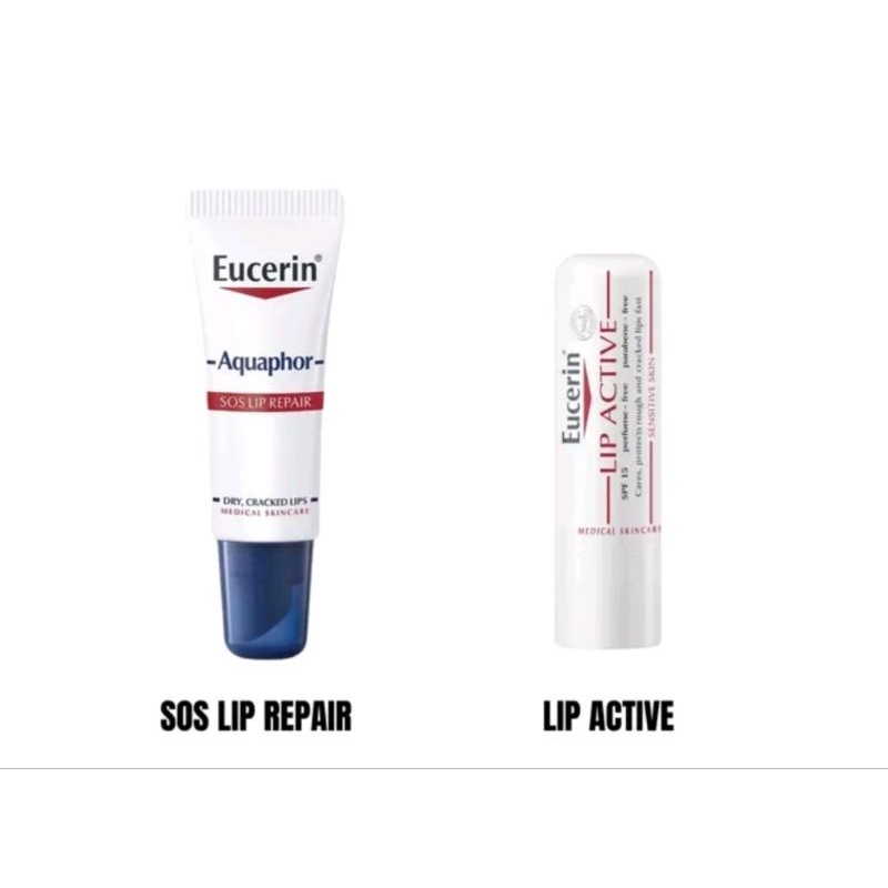 Eucerin Aquaphor SOS Lip Repair 10ml.& Lip Active 4.8g.ยูเซอรีน ลิป แท้100%