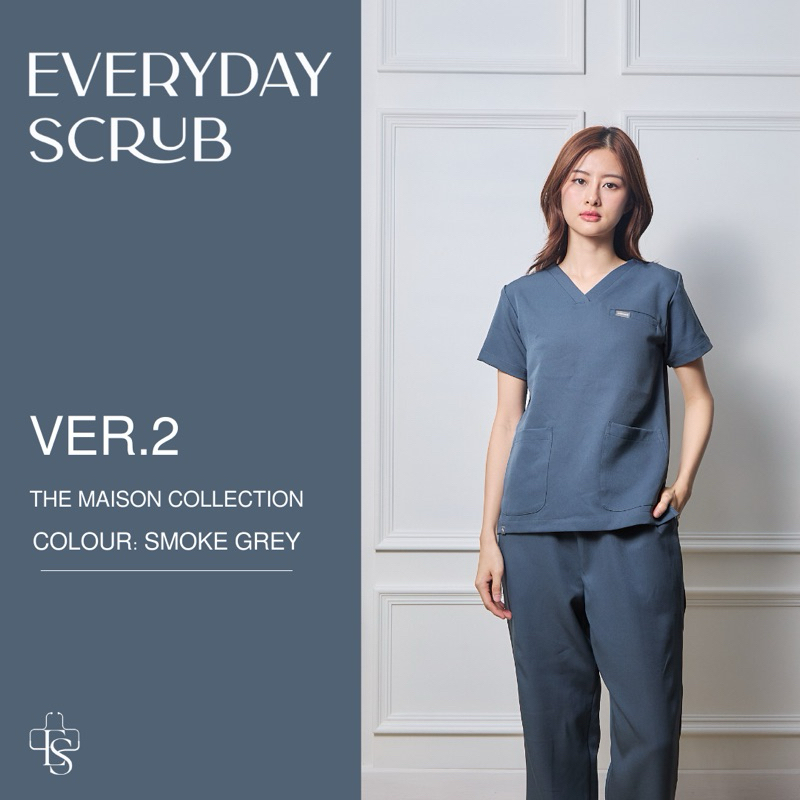 everydayscrub.bkk | ชุดสครับแพทย์(Ver.2) สี Smoke Grey 🌪️(เสื้อพร้อมกางเกง)