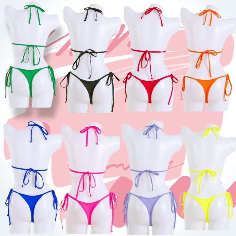 บิกินี่สีพื้นคลาสสิค รุ่นจีสตริง G-string สีน่ารักมาก มีสีให้เลือกเยอะ