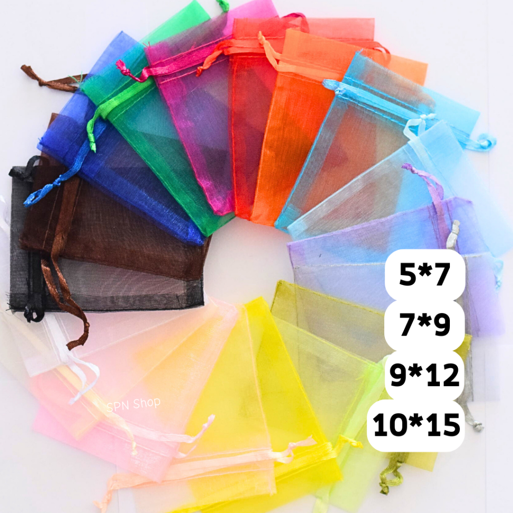 (100ใบ)ถุงผ้าไหมแก้ว 18สีเยอะจุใจ ส่งเร็วมาก ใส่ของชำร่วย ถุงตะข่าย