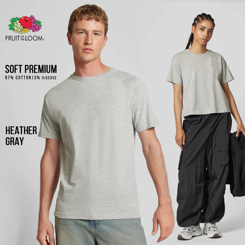 Fruit of the Loom Soft Premium เสื้อยืด พรีเมียมเนื้อนุ่ม สำหรับผู้ชาย  Cotton 100% สี LIGHT GREY