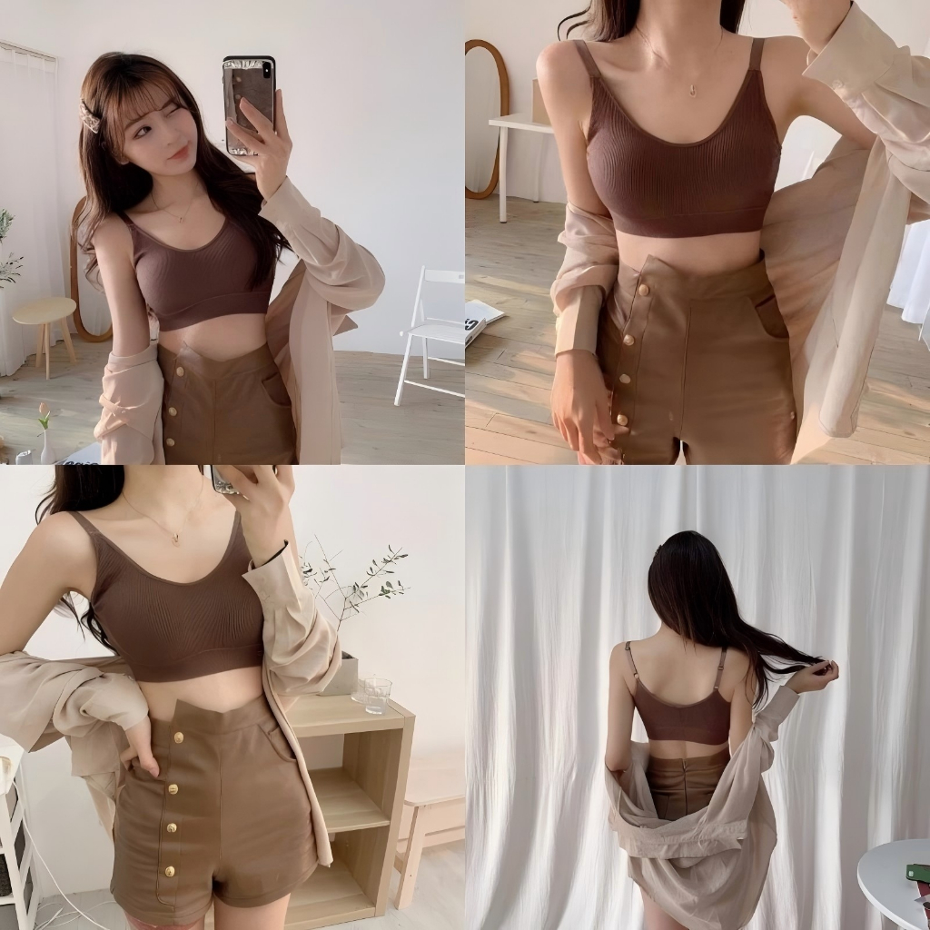 สปอร์ตบราไร้โครง เสื้อครอป🌻ไม่มีรอยกดทับ ฟรีไซส์ อก32-38 บราเสริมฟองน้ำถอดได้ เสื้อในผู้หญิง แบบสวมหัว ครอปกล้าม#25