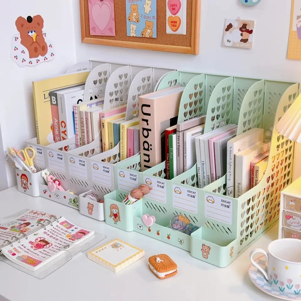 ชั้นวางหนังสือ 4ช่อง ชั้นจัดเก็บหนังสือ กล่องใส่แฟ้ม กล่องใส่เอกสาร แฟ้มใส่เอกสาร ที่ใส่หนังสือ จัดระเบียบโต๊ะ