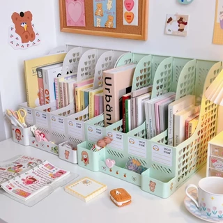ชั้นวางหนังสือ 4ช่อง ชั้นจัดเก็บหนังสือ กล่องใส่แฟ้ม กล่องใส่เอกสาร แฟ้มใส่เอกสาร ที่ใส่หนังสือ จัดระเบียบโต๊ะ