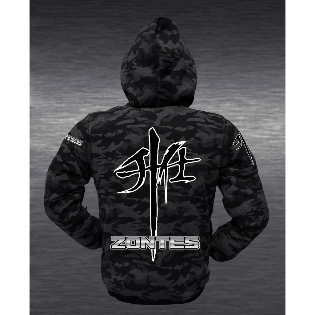 เสื้อฮู้ดการ์ดลายพรางดำเล็ก งานพิมพ์ สำหรับขับขี่มอเตอร์ไซค์ พร้อมการ์ด ป้องกัน 5 จุด