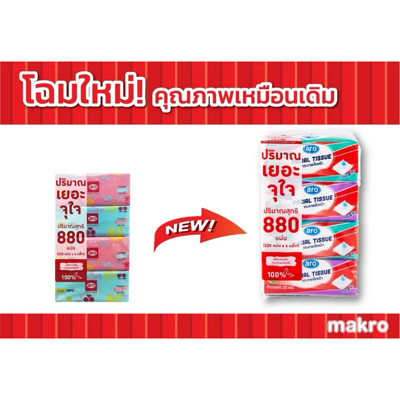 เอโร่ กระดาษเช็ดหน้าซอฟท์ ปริมาณ 220 แผ่น x 4 แพ็ค ราคา ถูกที่สุด ดีลบีเคเค แกลเลอรีภาพที่ 4