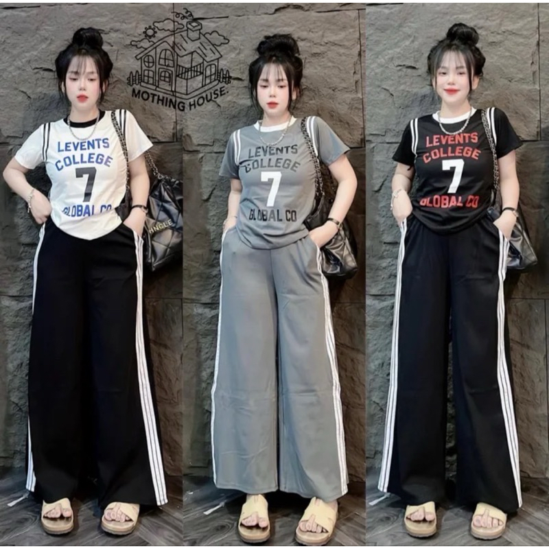 S283 ชุดเซ็ท เสื้อ+กางเกง ผ้าวูลเวฟ แนวสตรีท