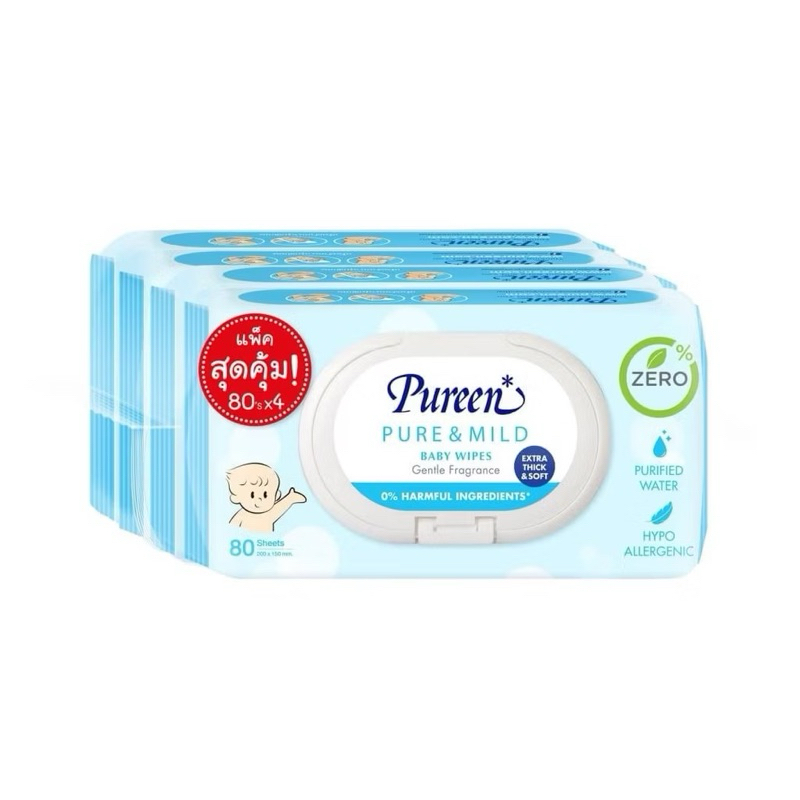 Pureen ทิชชู่เปียก สูตร pure&mild แพค4