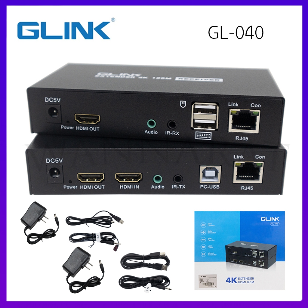 Glink GL-040 KVM/HDMI Extender 4K Cat5e/6e 120M+USB อุปกรณ์ขยายสัญญาณภาพและเสียง