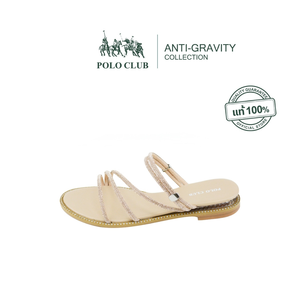 POLO CLUB รองเท้าแตะสีเบจ ใส่ได้ทั้งแบบสวมหรือรัดส้น รุ่น AG-2820 สายสีโรสโกล | รองเท้าแตะผู้หญิง สูง 1 นิ้ว