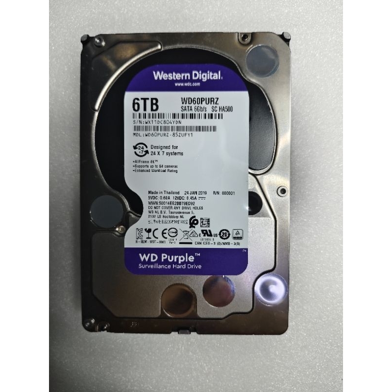 HDD SATA 3.5' ความจุ 6TB WD PURPLE (WD60PURZ) มือสอง สภาพดี