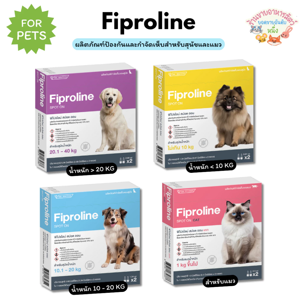 Fiproline ฟิโปรไลน์ ผลิตภัณฑ์ป้องกันและกำจัดเห็บสำหรับสุนัขและแมว ชนิดหยดหลัง หยอดกำจัดเห็บ เห็บหมา (1กล่องบรรจุ 2หลอด)
