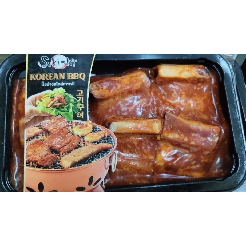 ซี่โครงหมูหมักซอสเกาหลี ตรา ซูกิชิ น้ำหนัก 250 กรัม korean sauce marinated pork ribs sukishi brand 2