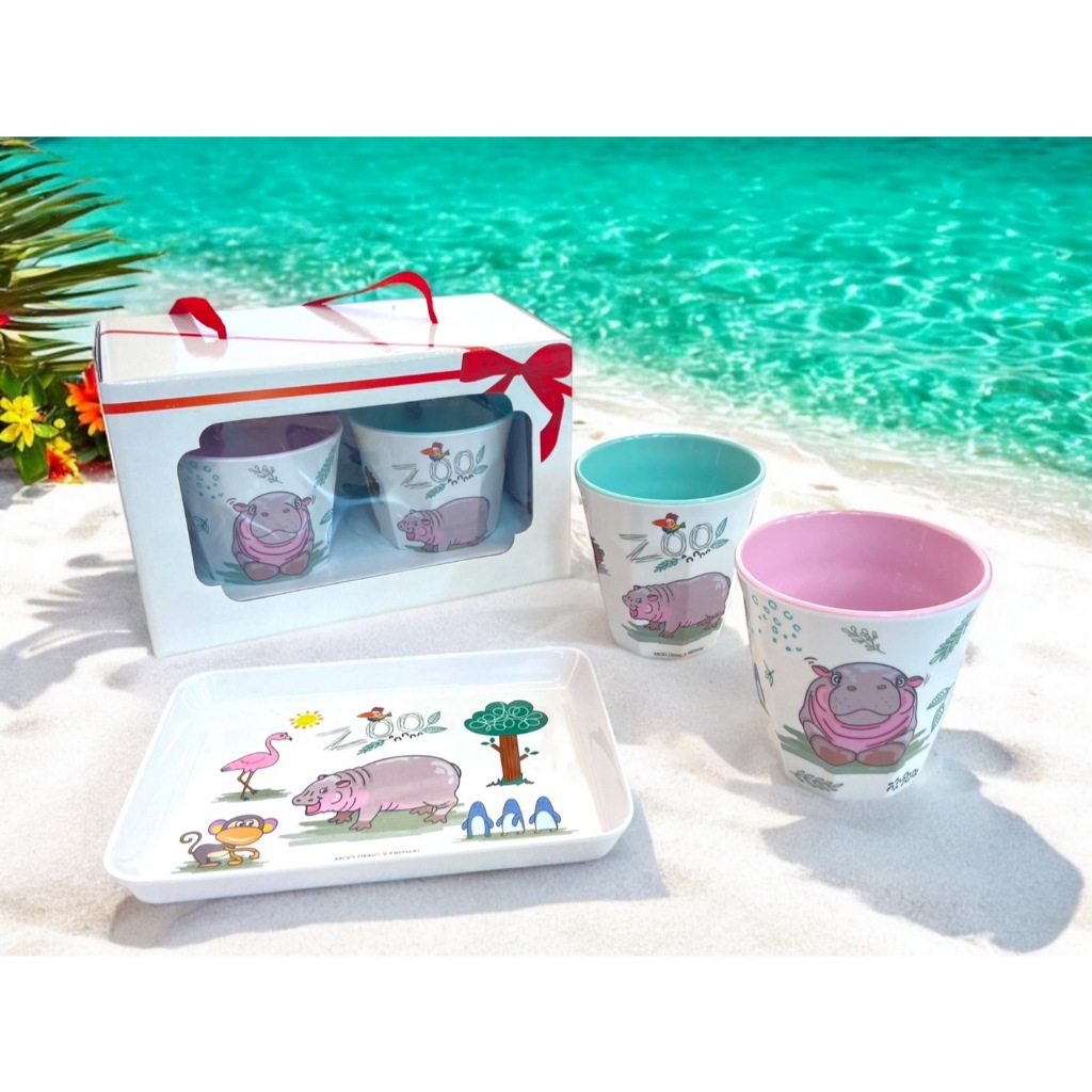 SRITHAI X MOODENG ชุดถาดพร้อมถ้วยน้ำ 3ชิ้น ลาย หมูเด้ง