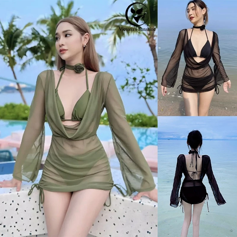 ชุดว่ายน้ําบิกินี่ beachwear ชุดว่ายน้ํา 3 ชิ้น ชายหาด กันuv summer#0697