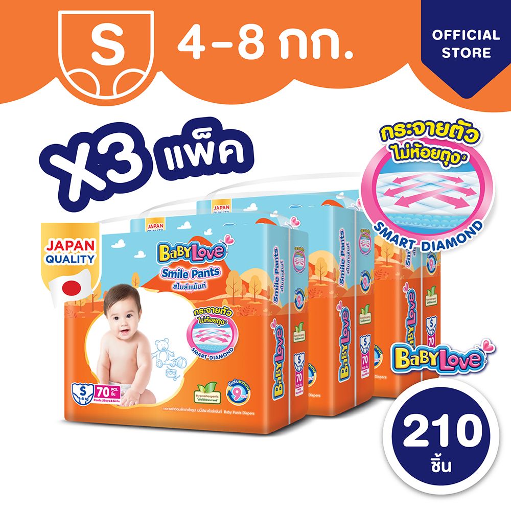 [โฉมใหม่ ขายยกลัง]BABYLOVE SMILE PANTS กางเกงผ้าอ้อมเด็ก เบบี้เลิฟ สไมล์แพ้นส์ ขนาดเมก้า x 3 แพ็ค
