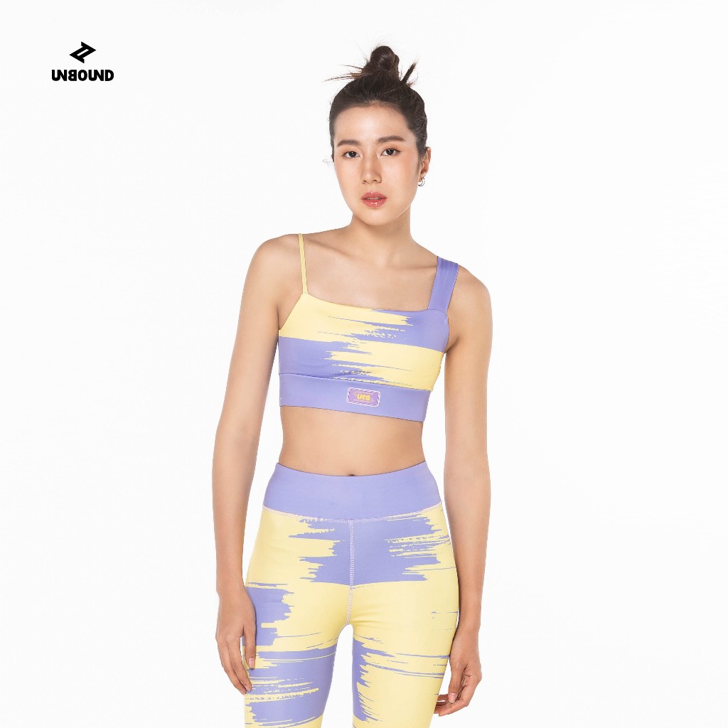 UNBOUND DRAMATIC NATURE SPORTS BRA-PURPLE ROSE+POPCORN สปอร์ตบราผู้หญิง ลายสีเหลือง - ม่วง