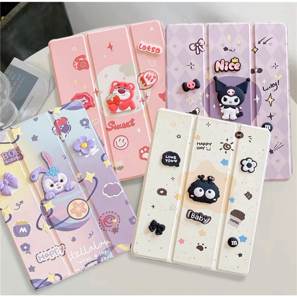 010.เคสฝาพับ ลายการ์ตูน สําหรับ Samsung Galaxy Tab S6 lite/Tab A7 lite/Tab A11 A9 Plus Tab S10 S9 FE S9FE มีช่องใส่ปากกา
