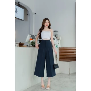 ️กางเกงขากระบอกใหญ่เอวสูง 7ส่วน️ ซิปหน้า ผ้าเปเป้ (S-3XL) ยาว33-34"