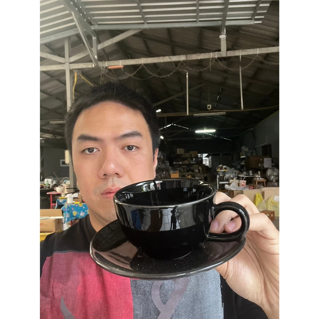 ชุดกาแฟ แก้วกาแฟร้อน แก้วลาเต้ร้อนแก้วอเมริกาโน่ร้อน สีดำล้วน ขนาด 8oz แก้วกาแฟเซรามิคพร้อมจานรอง เข้าไมโครเวฟได้