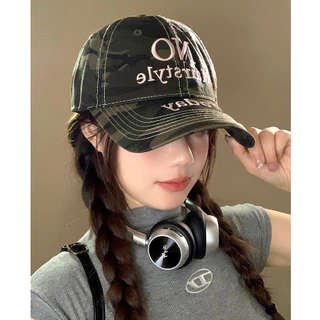 พร้อมส่ง🔥 หมวกเบสบอลพิมพ์ลายพรางสไตล์เกาหลี ins cap เย็บปักถักร้อยจดหมาย สไตล์ถนนย้อนยุค