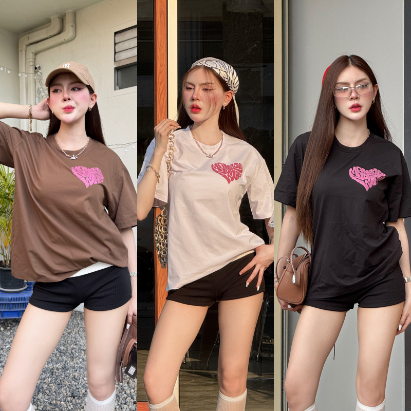 เสื้อยืดทรงโอเวอร์ไซต์ เสื้อยืดOVERSIZE 💗 มีไซส์ S-3XL สินค้าพร้อมส่ง สกรีนลายน่ารัก เสื้อคู่ รุ่น เ