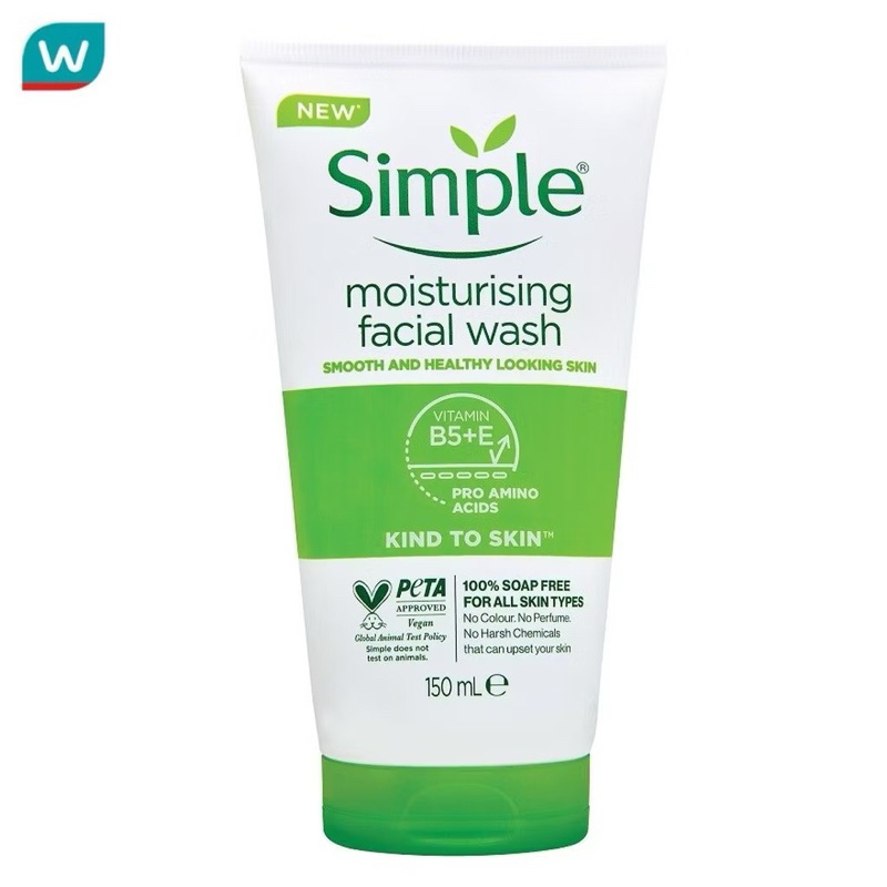 🔥ลดแรง🔥 Simple ซิมเพิล คายด์ ทู สกิน มอยส์เจอร์ไรซิ่ง เฟส วอช 150 มล. โฟมล้างหน้า