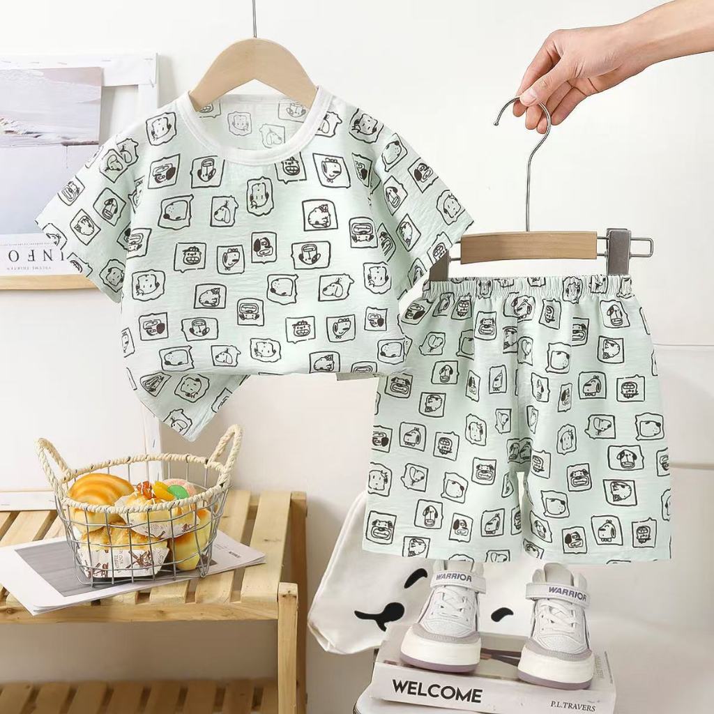 พร้อมส่งจากไทย ชุดนอนเด็ก ชุดใส่หน้าร้อน แขนสั้นขาสั้น เสื้อผ้าเด็ก  พิมพ์ลายน่ารักๆ ใส่ได้ทั้งเด็กผู้หญิงและเด็กผู้ชาย