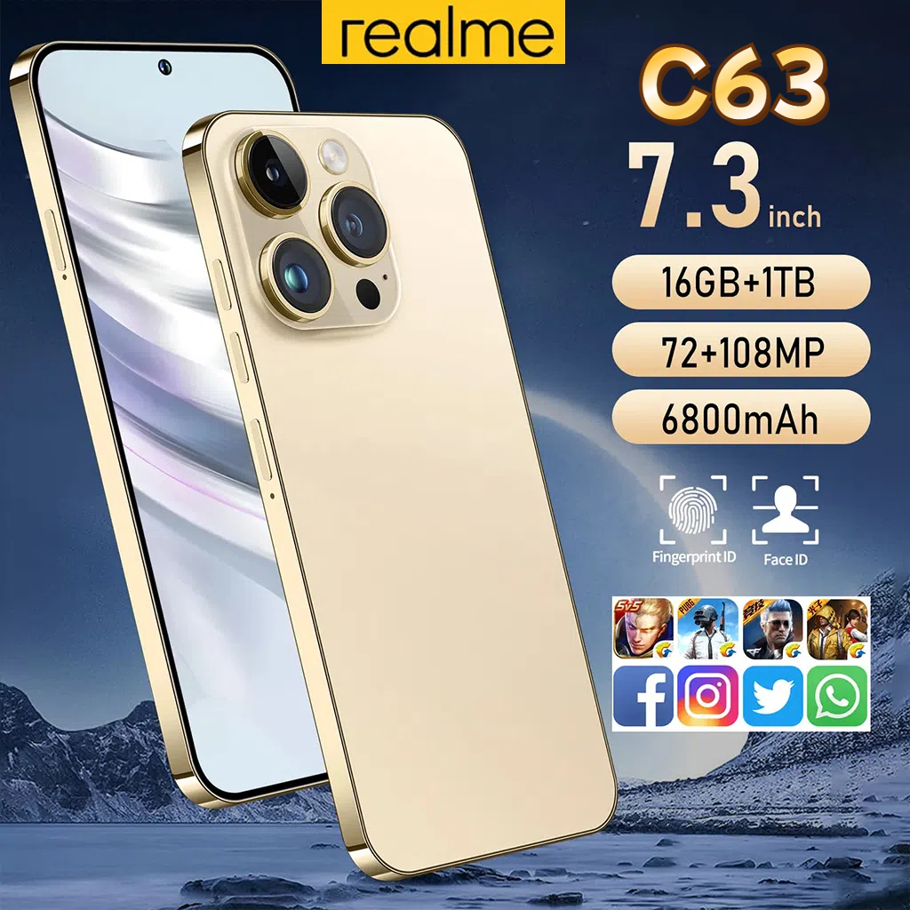 สมาร์ทโฟน ReaIme C63 5G Dual SIM 7.3 นิ้ว โทรศัพท์ 16GB+512GB โทรศัพท์สำหรับการเรียนรู้ โทรศัพท์ราคา