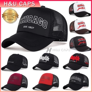 หมวกเบสบอล การออกแบบตาข่ายระบายอากาศ CHICAGO ปักลายตัวอักษร สําหรับผู้หญิง และผู้ชาย สามารถปรับได้ เหมาะสำหรับฤดูร้อน