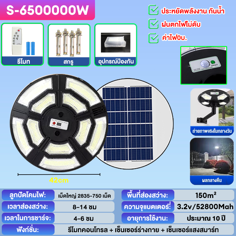 🔥COD🔥 ไฟโซล่าเซลล์ UFO ไฟถนน Solar Light ไฟถนนยูเอฟโอ 1300000W ไฟถนนLED ไฟแสงอาทิตย์ แสงสีขาว โคมไฟถนน กันน้ำIP67 - รูปที่ 4