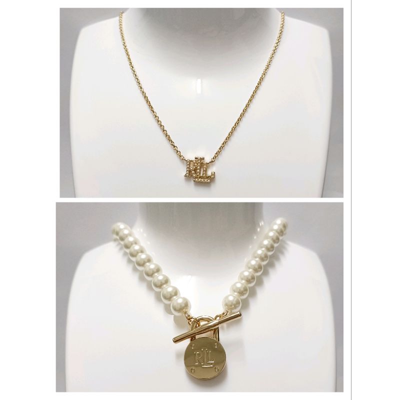 สร้อยคอสีทองจี้RLLมุก,สร้อยมุก แบรนด์RALPH LAUREN