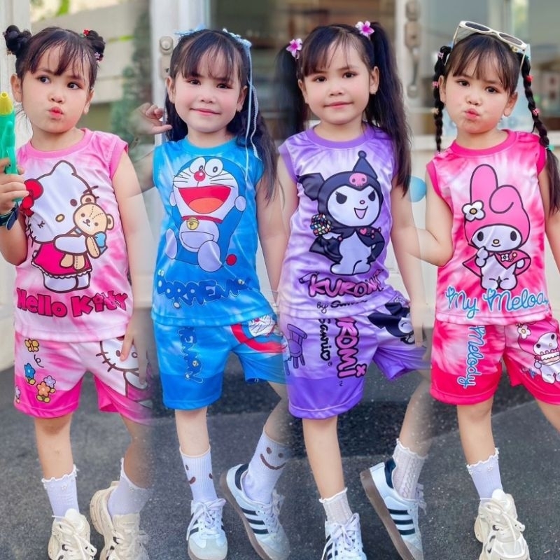 ชุดกล้ามเด็ก มัดย้อม ผ้าไมโคร(ผ้าลื่น)ชุดเด็กผู้หญิง ชุดใส่เล่น ใส่นอน ใส่เที่ยว