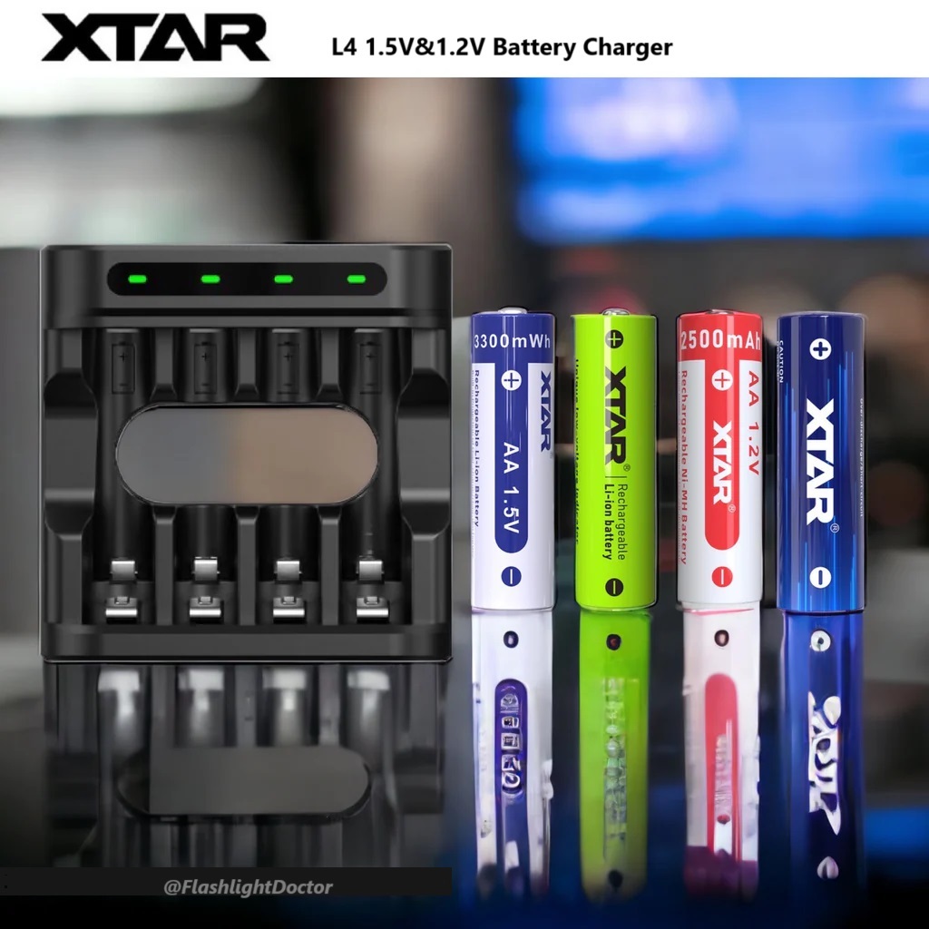 ชุดอุปกรณ์ XTAR L4 1.5V&1.2V Battery Charger & XTAR 1.5V Li-ion Battery x 4 ก้อน (AA / AAA)