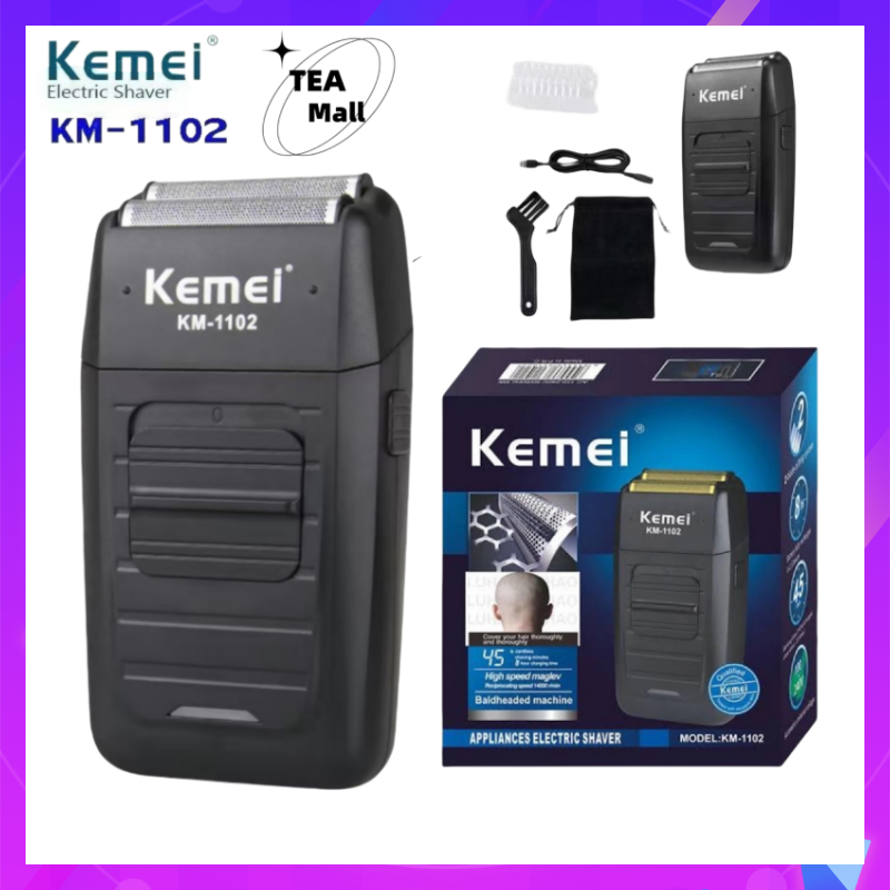 kemei KM1102 kemei1102แบบชาร์จไร้สายเครื่องโกนหนวดสำหรับผู้ชายใบมีดแฝดลูกสูบเครามีดโกนใบหน้า
