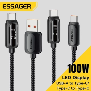 Essager สายเคเบิล USB Type C ถึง Type C 60W 100W 5A พร้อมจอแสดงผล LED ชาร์จเร็ว ถ่ายโอนข้อมูล 480Mbps สายเคเบิล C ถึง C