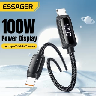 Essager สายเคเบิล USB Type C ถึง Type C 60W 100W 5A พร้อมจอแสดงผล LED ชาร์จเร็ว ถ่ายโอนข้อมูล 480Mbps สายเคเบิล C ถึง C