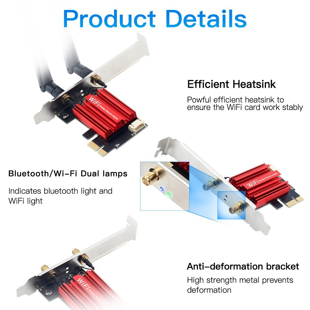 WiFi 5 PCI-E อะแดปเตอร์ไร้สาย AC1200 การ์ดเครือข่ายแบบ Dual Band 2.4G / 5GHz 802.11AC สำหรับ Bluetooth 4.0 เดสก์ท็อป Win
