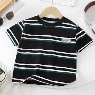 เสื้อยืดลายทาง สำหรับเด็กหญิงและเด็กชาย เนื้ิอผ้าดี นิ่ม ระบายอากาศได้ดี คอกลม เหมาะกับหน้าร้อน พร้อมส่ง เสื้อเด็กผู้ชาย