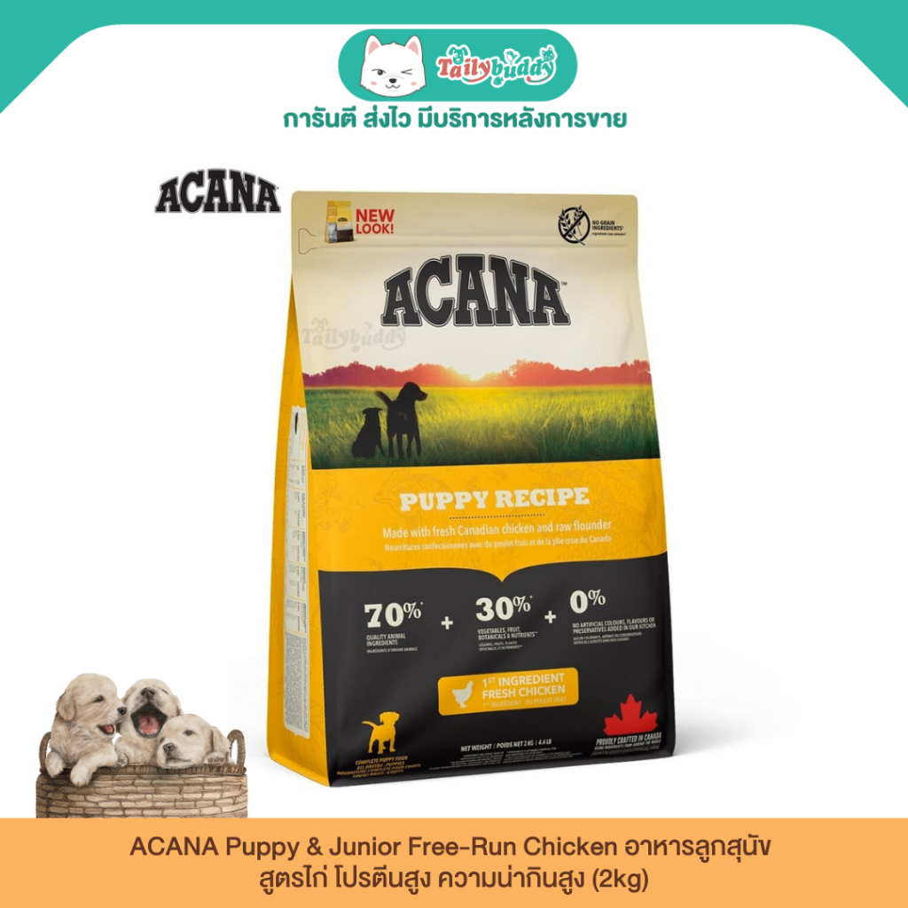 ACANA Puppy & Junior Free-Run Chicken อาหารลูกสุนัข สูตรไก่ โปรตีนสูง ความน่ากินสูง (2kg)