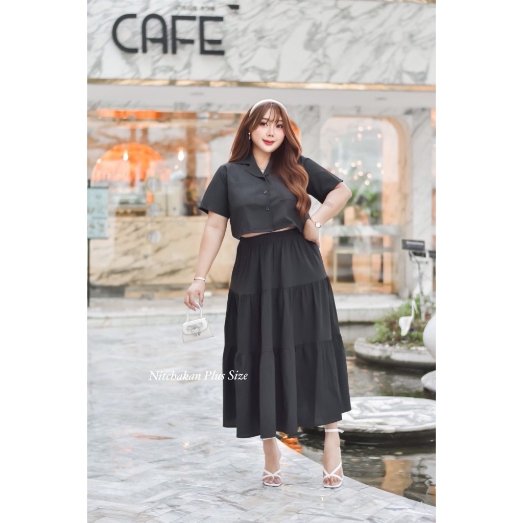 เชต2ชิ้น เสื้อ+กระโปรงลายโบว์ ทรงสวย ใส่พรางหุ่นได้ดีเวอร์ ใส่สวยดูแพง ดูสูงเพรียวงานสวยน่ารัก ถ่ายรูปชิวๆ พลัสไซส์ NP - รูปที่ 5