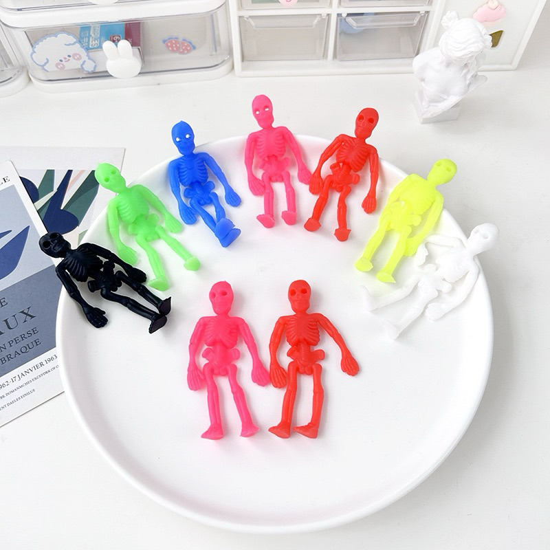 🔥พร้อมส่ง🔥ผีโครงกระดูกยืด ผี โครงกระดูก Retractable Skeleton Man วัสดุยางนุ่มยืดหยุ่นของเล่นบีบอัดฮาโลวีนของเล่นตลก