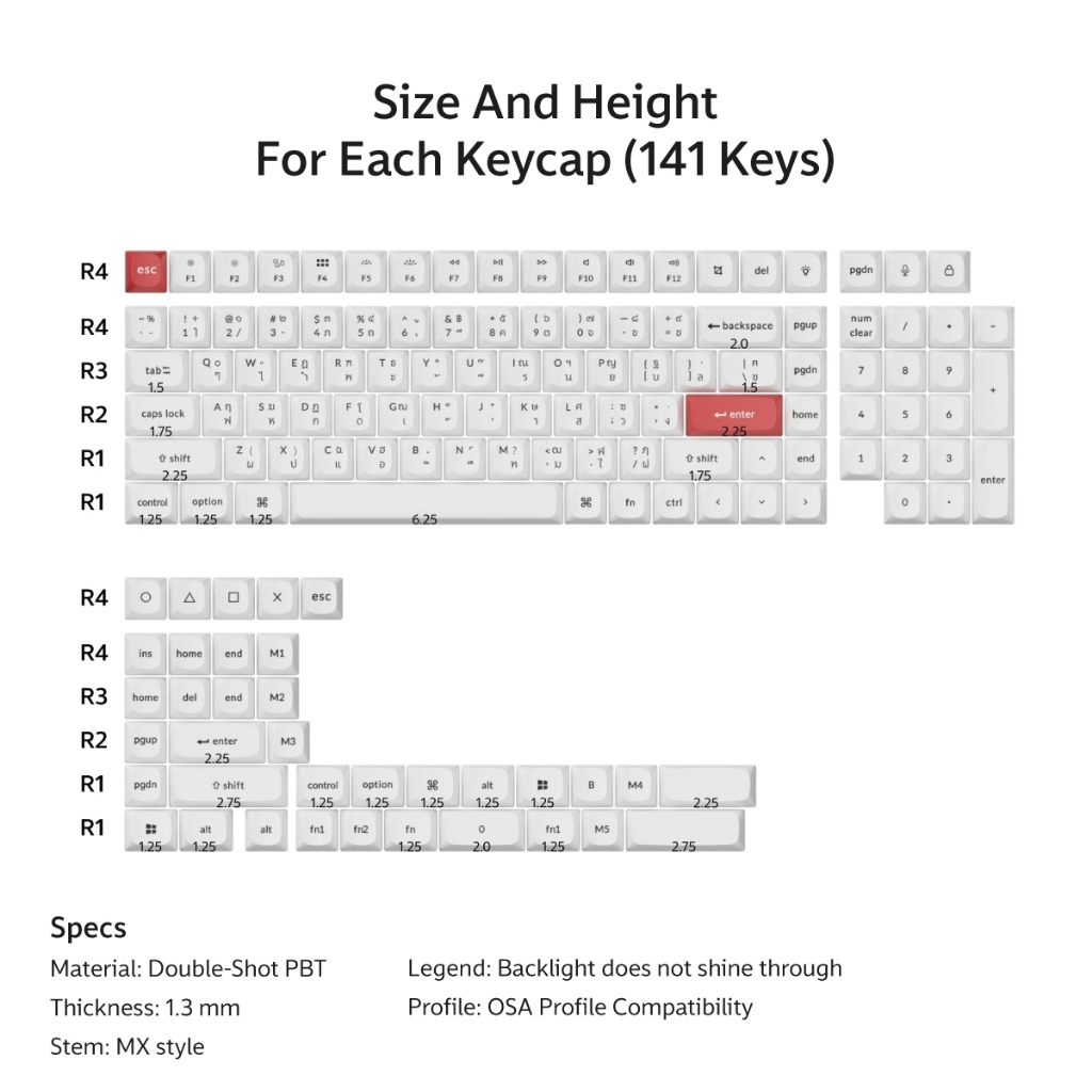 Keychron Keycap set คีย์แคป Double - Shot Black & White Keycap set