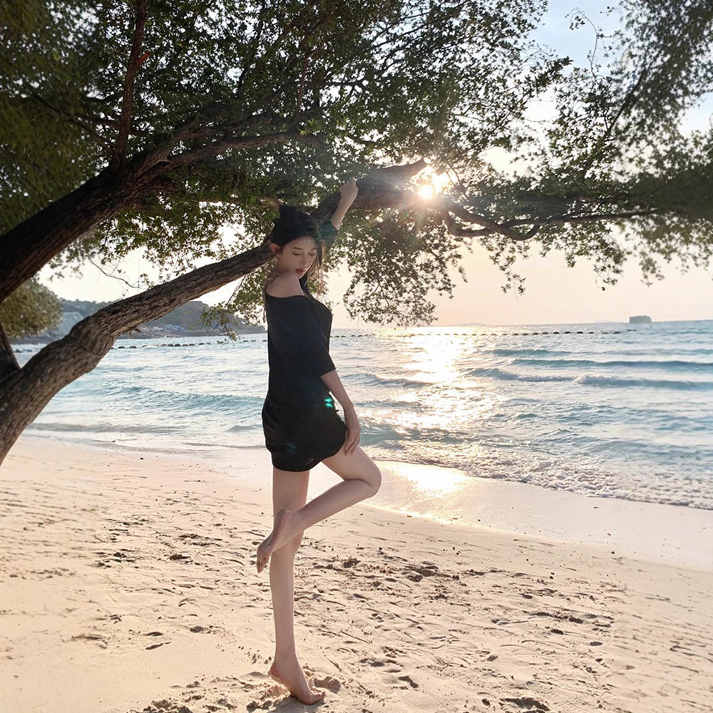 เสื้อกันแดด เสื้อชายหาด แขนยาวหลวมๆ แห้งไว ใส่คู่กับบิกินี่ spandex summer#0719 - รูปที่ 2